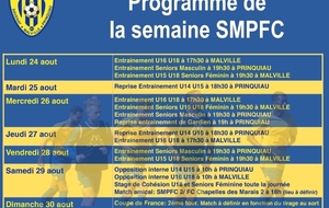 Programme de la semaine: Reprise pour les U14 U15 et Gardien de but U18 et seniors 