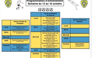 Programme de la semaine d'entrainements