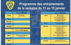 Programme des entrainements pour cette semaine 