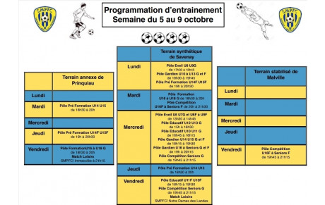 Programme d'entrainements de la semaine 