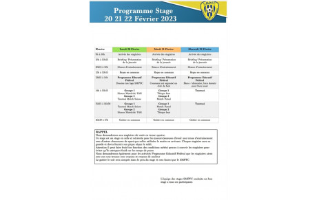 Programme du Stage Futsal de Février 