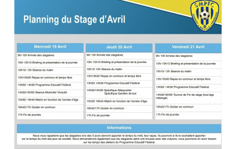 Programme du Stage d'Avril 